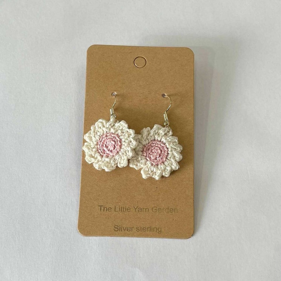 Accessories The Little Yarn Garden | Crochet Flower Earrings White And Pink