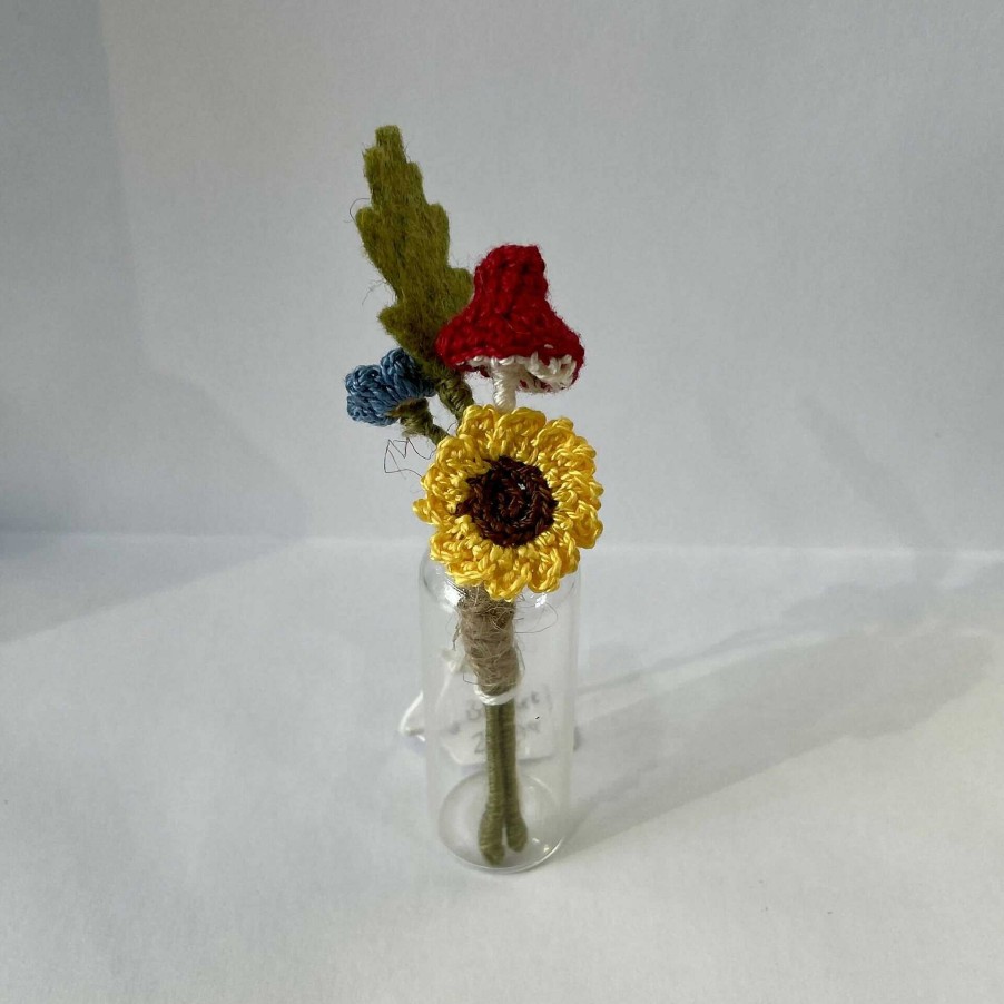 Accessories The Little Yarn Garden | Toadstool Sunflower And Forget Me Not Bunch In Vase