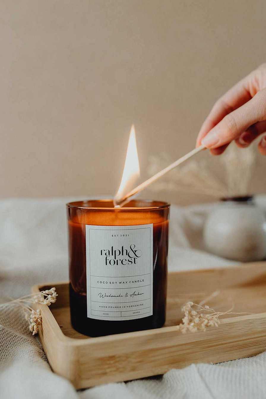 Gifts Ralph & Forest | Woodsmoke & Amber Coco Soy Wax Candle 220G - 50 Hour Burn Time