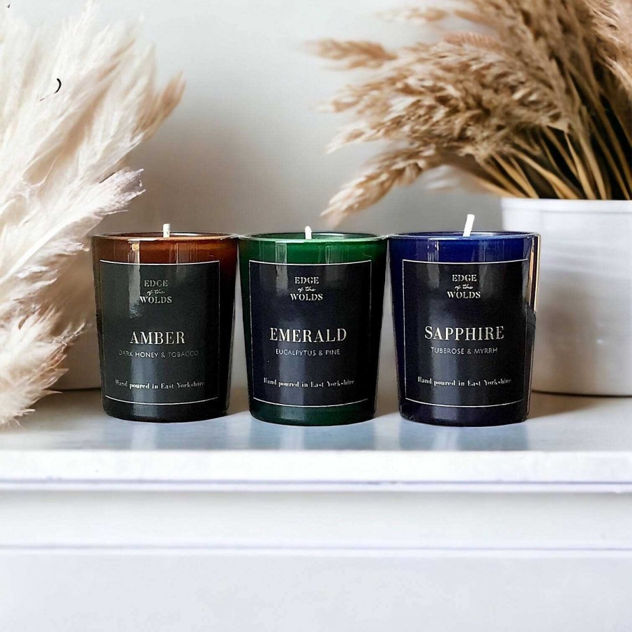 Gifts Edge of the Wolds | Edge Of The Wolds Amber | Emerald | Sapphire Scented Candle Collection 3X75G