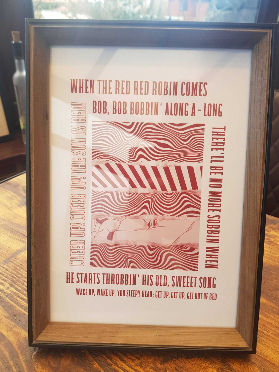 Gifts Originallyt Designs | Hull Kr - Inspired Psychedelic 'Red Red Robin' Lyrics In Red Or White - With Black & Brown Frame