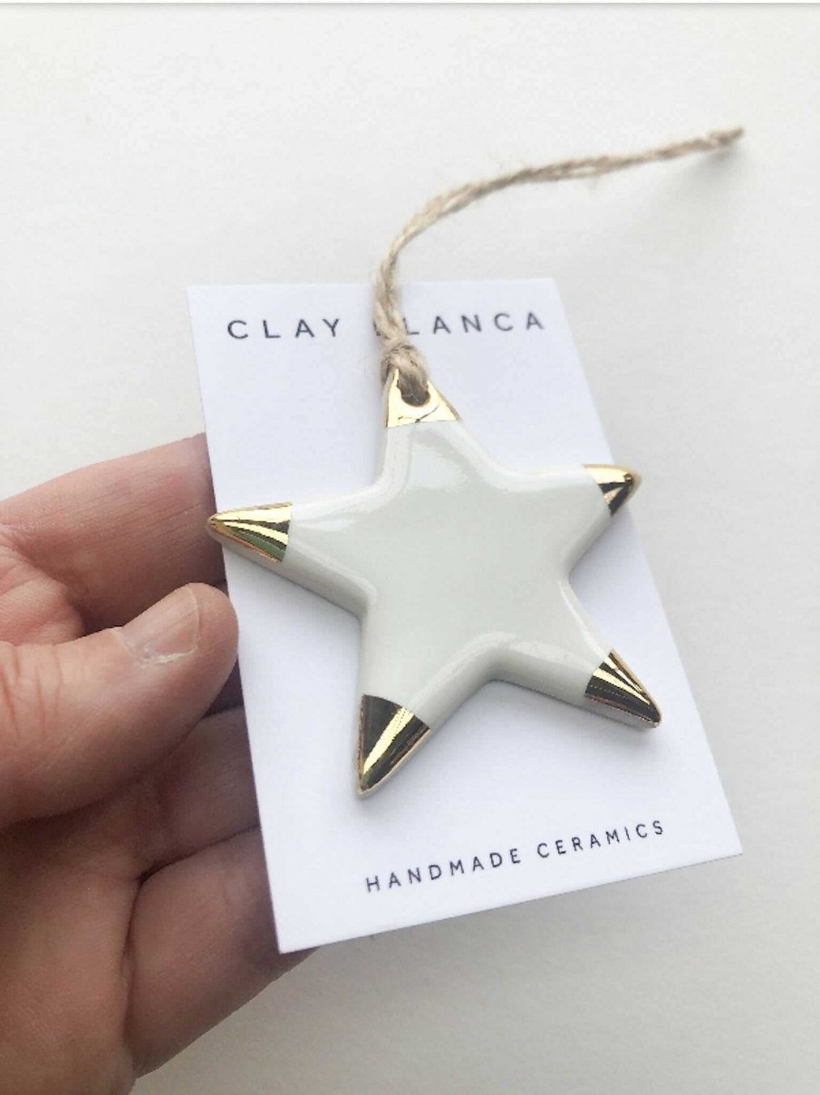 Ceramics & Pottery Clay Blanca - Ceramics | White Star Ornament, With Gold Lustre Tips