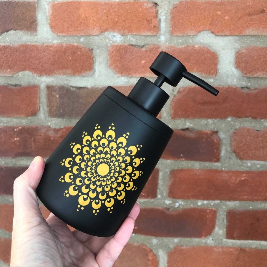 Gifts The Artful Dotter | Hand Painted Dot Mandala Boho Soap Dispenser: True Ochre With Black