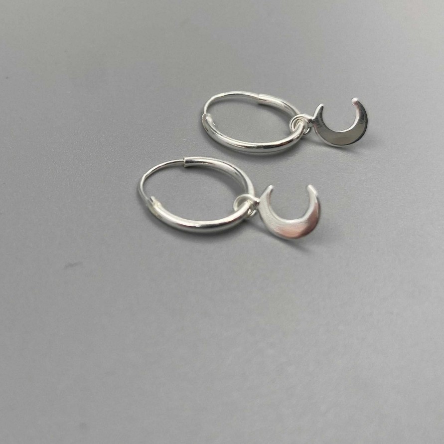 Gifts Hollie Tree Silver | Moon Mini Hoop Earrings In Sterling Silver