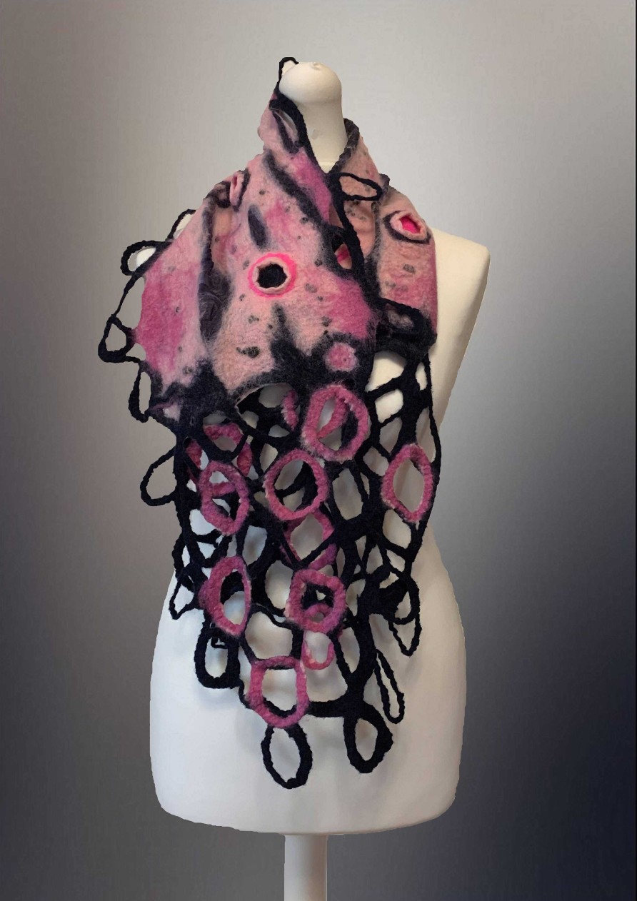 Accessories RP Felt Creations | Nuno Felt Scarf Navy And Pink Scarf With Creators