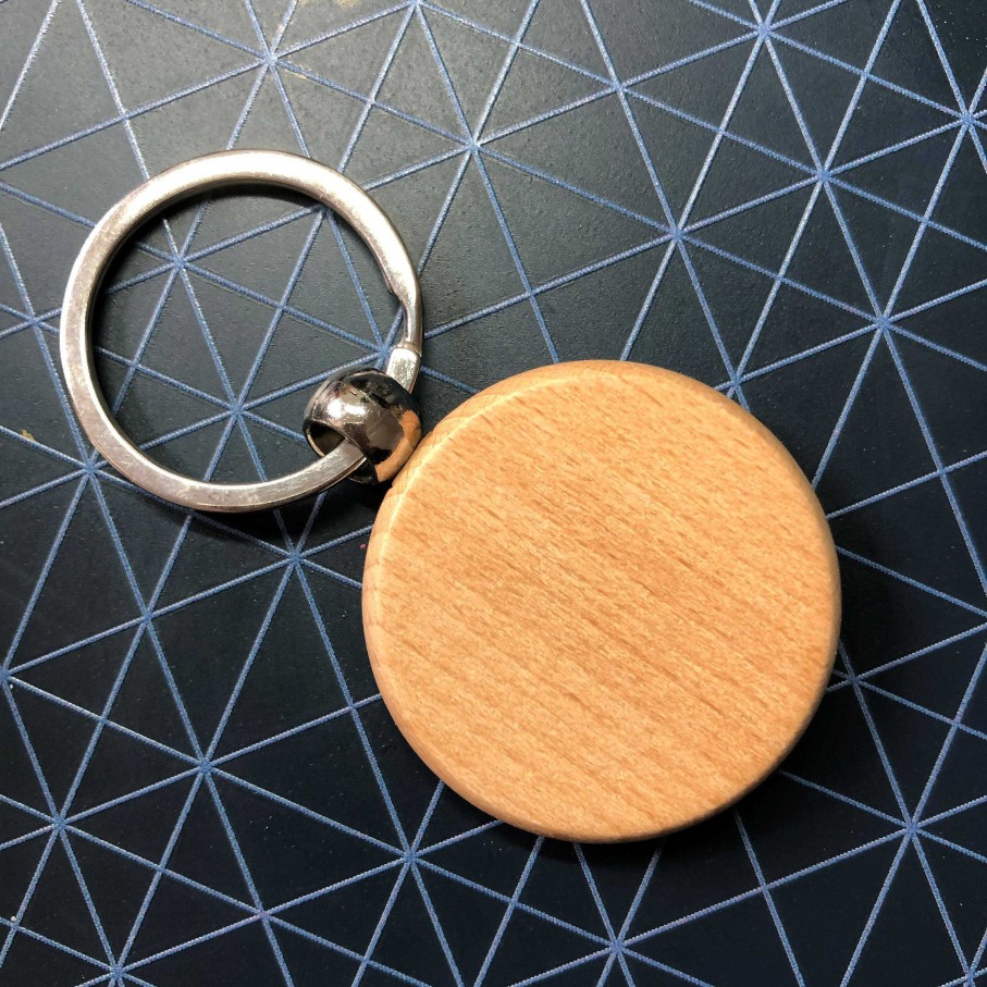 Gifts The Artful Dotter | Hand Painted Dot Mandala Wooden Key Ring: True Ochre With White