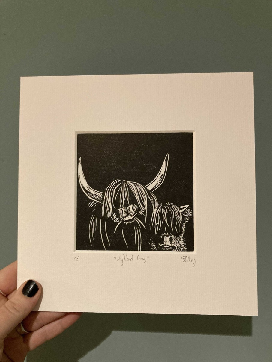 Gifts Pipey Dreams | Highland Cows Original Lino Print In Black