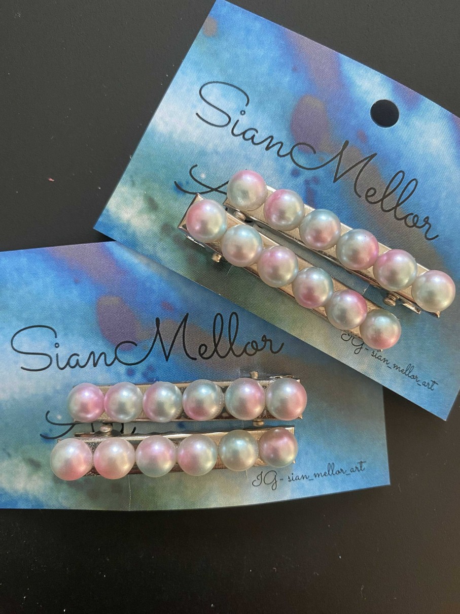 Accessories The Mellors Create | Pink / Blue Pearlescent Hair Clips Set Of 2