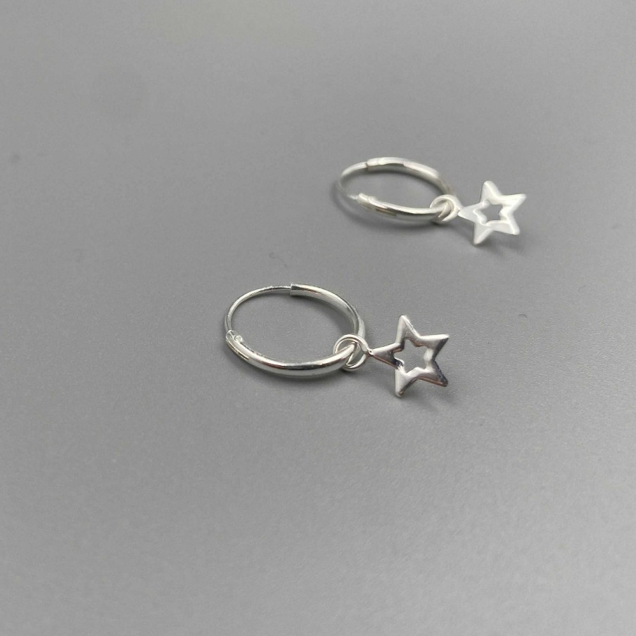 Gifts Hollie Tree Silver | Open Star Mini Hoop Earrings In Sterling Silver