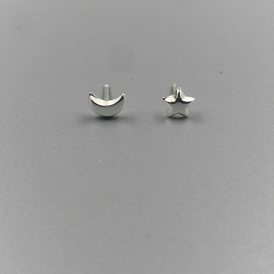 Gifts Hollie Tree Silver | Moon And Star Stud Earrings In Sterling Silver