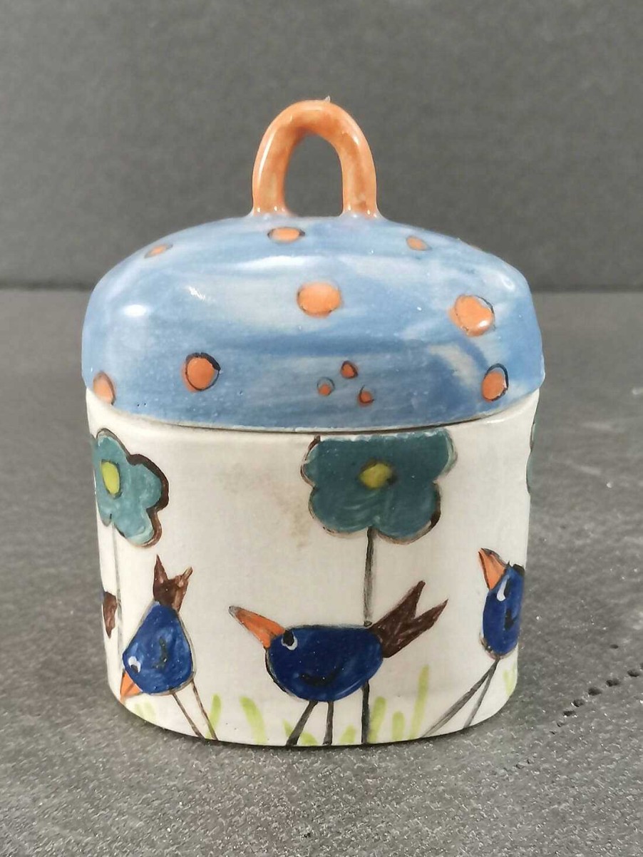 Ceramics & Pottery Kissed Frog Pottery | Happy Birds Keepsake Pot