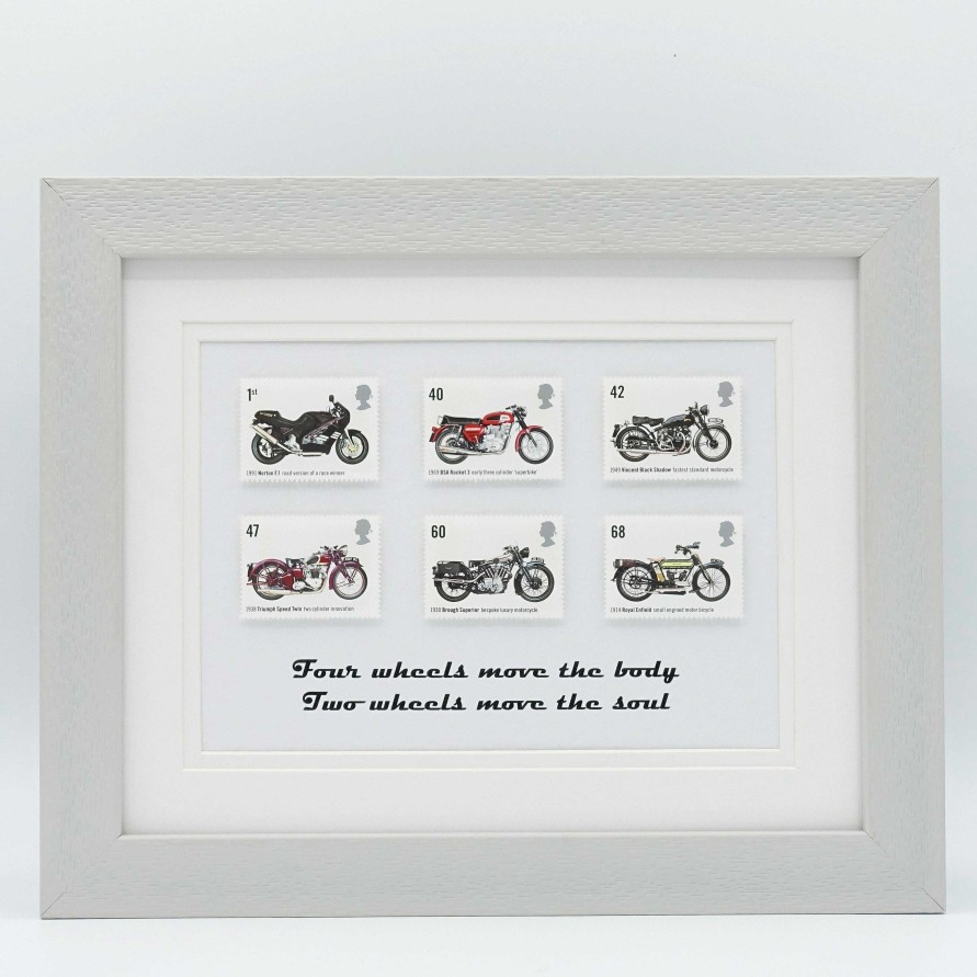 Gifts Postage Stamp Art | British Motorcycles 7X5 Grey