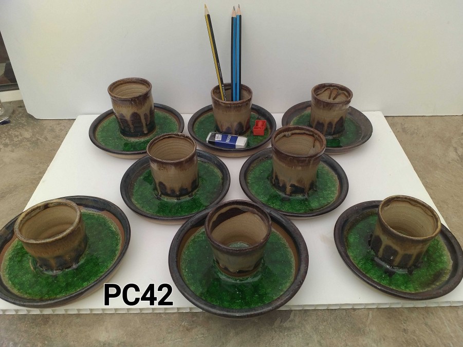 Ceramics & Pottery Pampa Ceramics | Pc42 Glass Bottomed Pen / Pencil & Stationary Holder