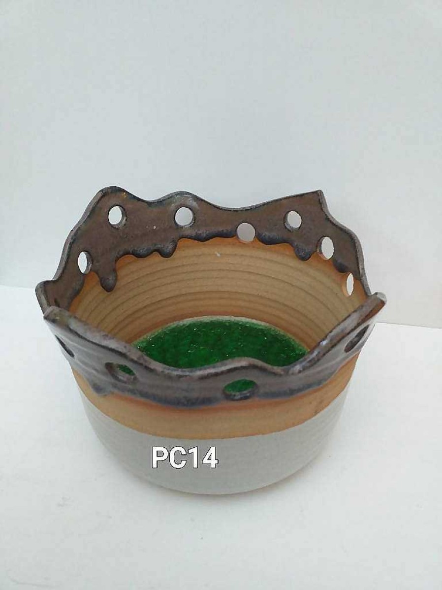 Ceramics & Pottery Pampa Ceramics | Pc14 Sculptured Bowl / And Holed Glass Bottomed