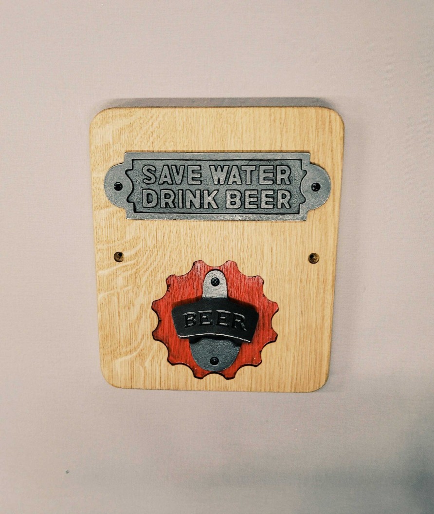 Gifts Westfield Oak Design | Save Water, Drink Beer Wall Mounted Oak Beer Bottle Opener