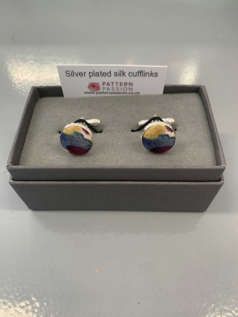 Accessories Pattern Passion | Silk Cufflinks Silver Plated Handpainted Design