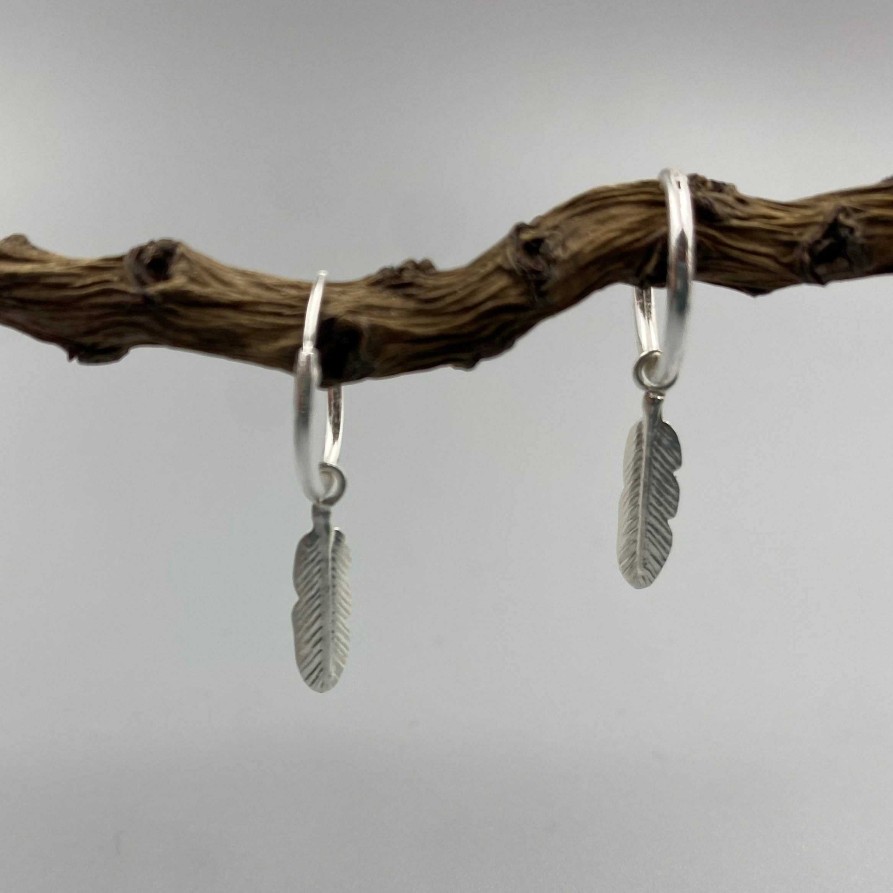 Gifts Hollie Tree Silver | Feather Mini Hoop Earrings In Sterling Silver