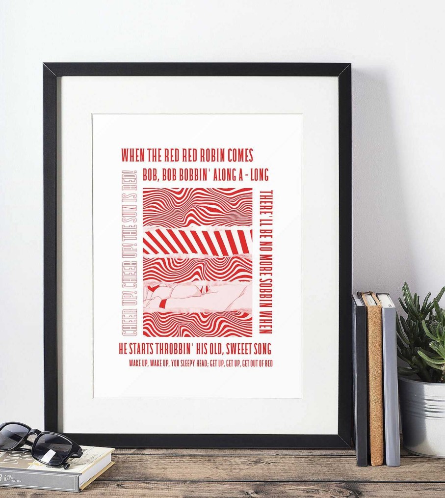 Gifts Originallyt Designs | Hull Kr - Inspired Psychedelic 'Red Red Robin' Lyrics Art Print In White