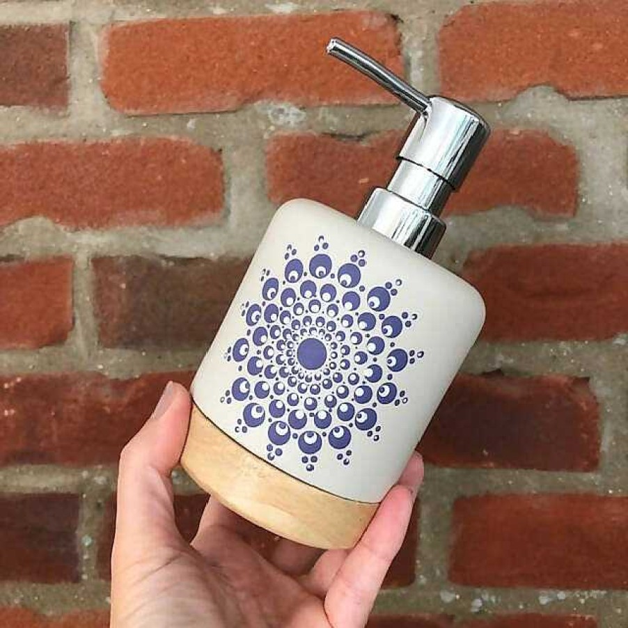 Gifts The Artful Dotter | Hand Painted Dot Mandala Scandi Soap Dispenser: Purple Hydrangea With White