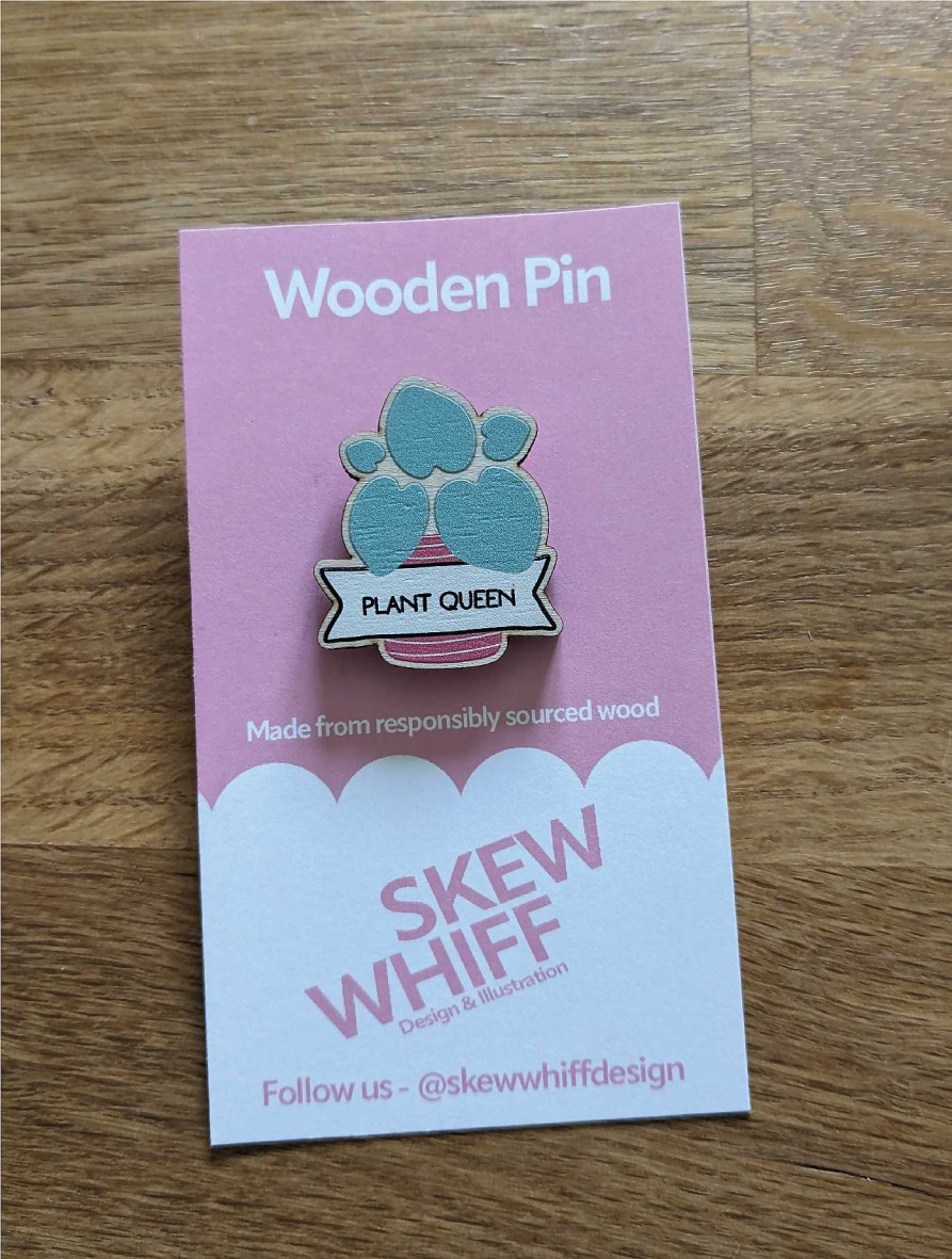 Accessories Skew Whiff Design & Illustration | Plant Queen Wooden Pin Badge