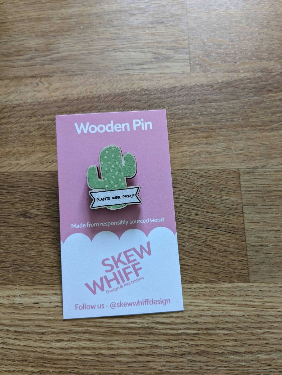 Gifts Skew Whiff Design & Illustration | Plants Over People Wooden Pin Badge