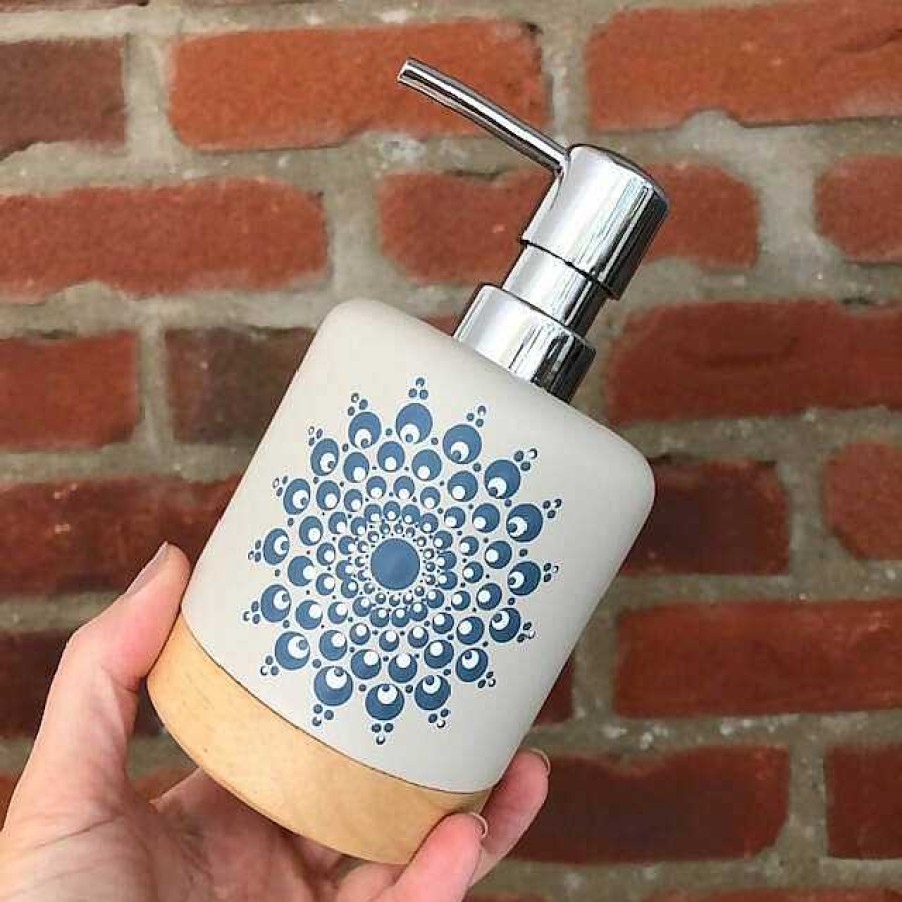 Gifts The Artful Dotter | Hand Painted Dot Mandala Scandi Soap Dispenser: Williamsburg Blue With White