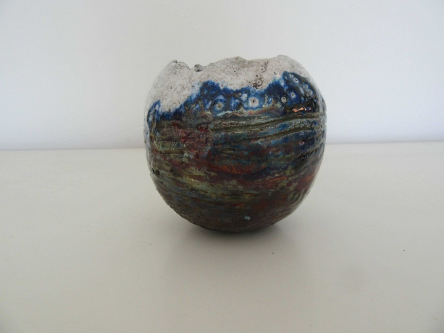 Ceramics & Pottery Down to Earth Ceramics | Raku Rainbow Rocking Pot