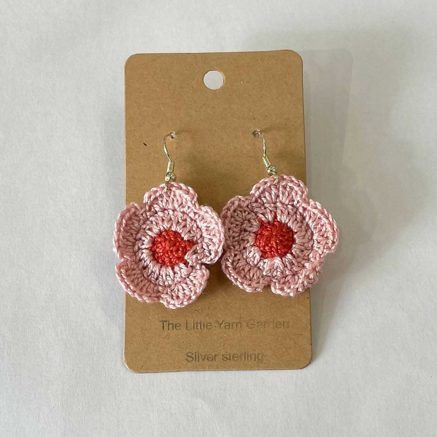 Accessories The Little Yarn Garden | Large Pink Crochet Earrings