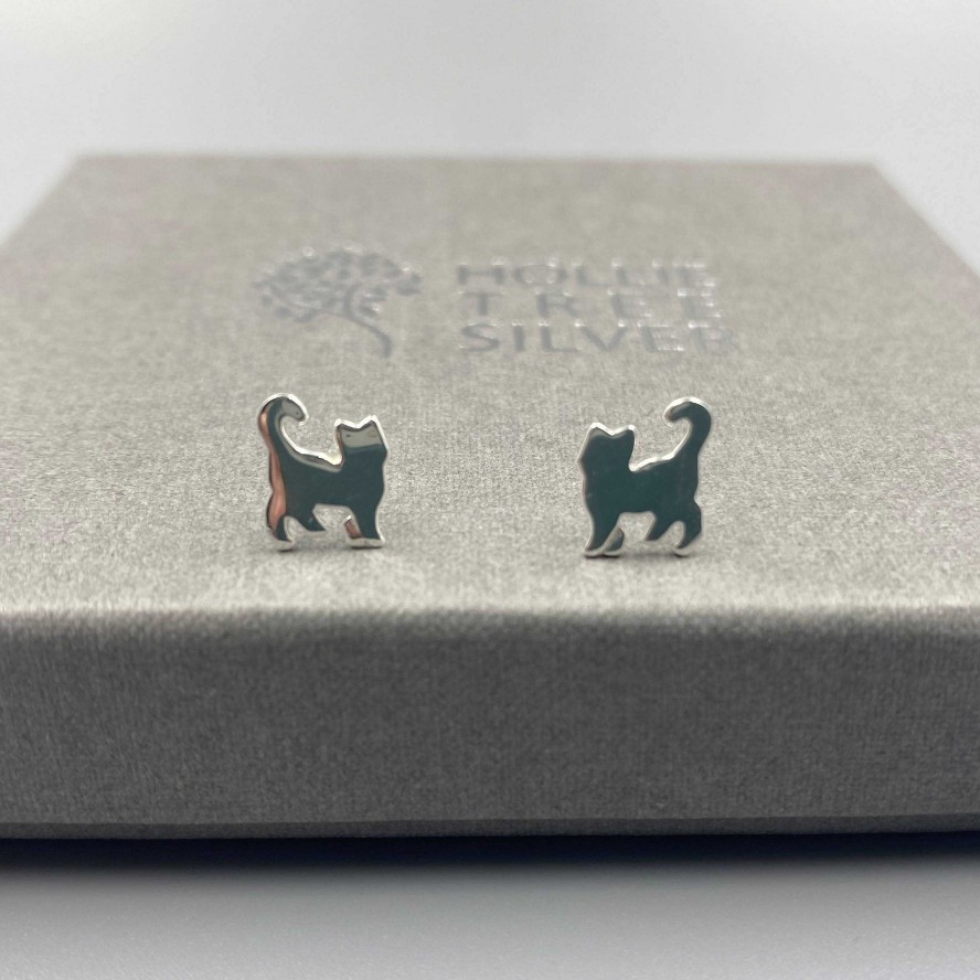 Gifts Hollie Tree Silver | Walking Cat Stud Earrings In Sterling Silver