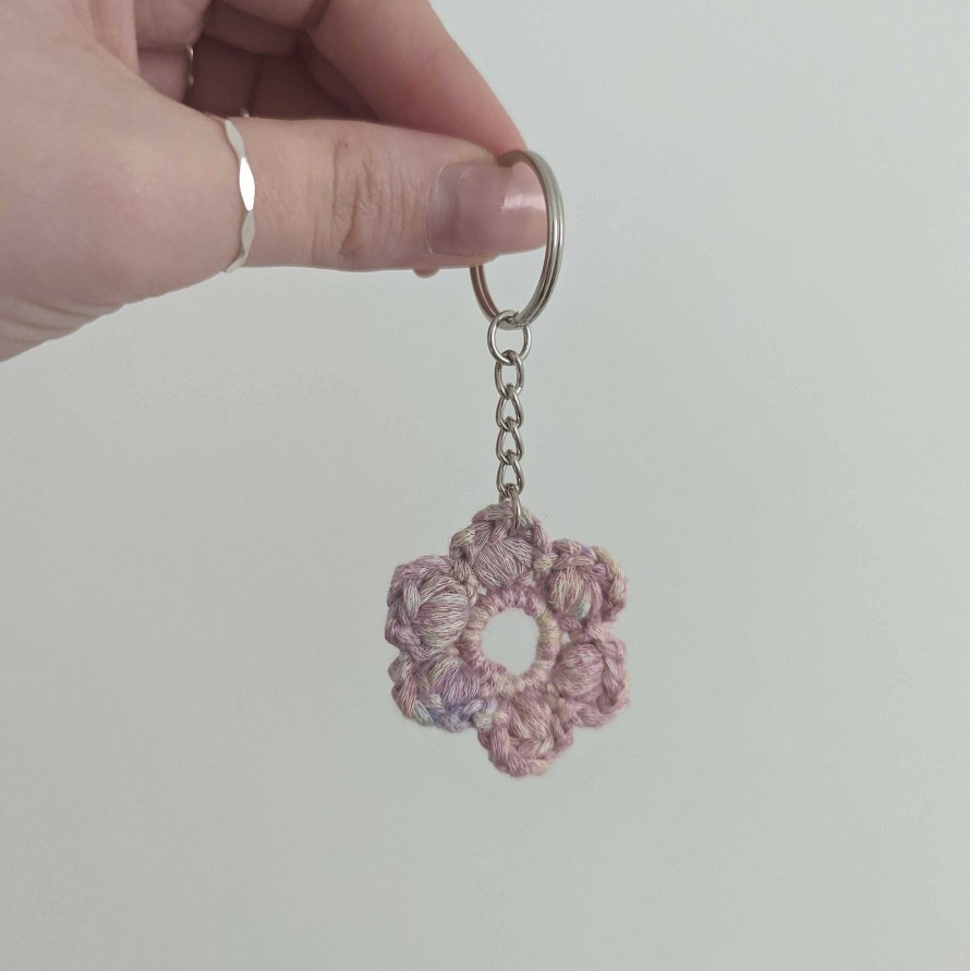 Accessories Sophie April Crochet | Puff Stitch Pink Variegated Flower Keychain