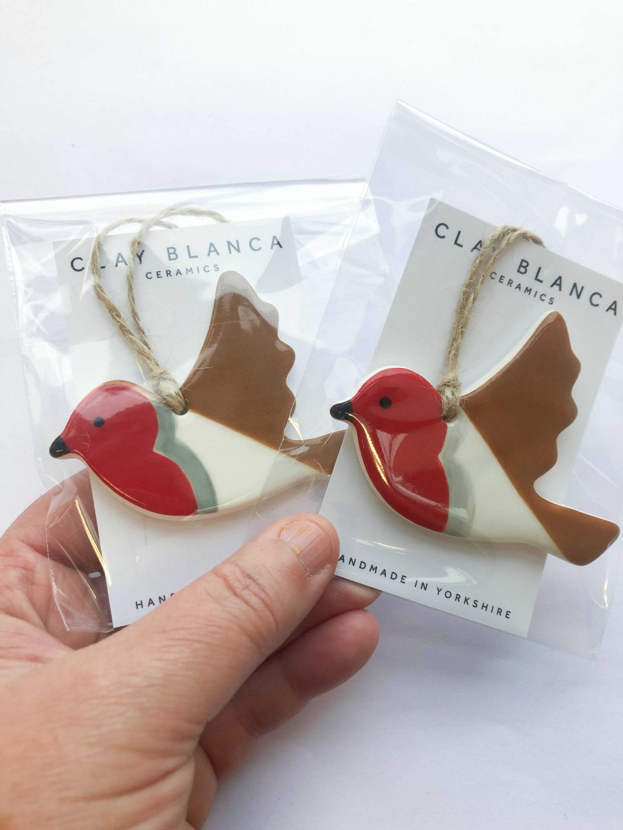 Ceramics & Pottery Clay Blanca - Ceramics | Robin Ornament, Hand-Painted