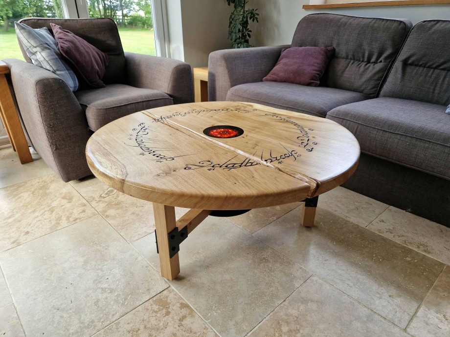 Gifts Westfield Oak Design | Lord Of The Rings Themed Coffee Table With Light Up Ring Cast In Resin Large