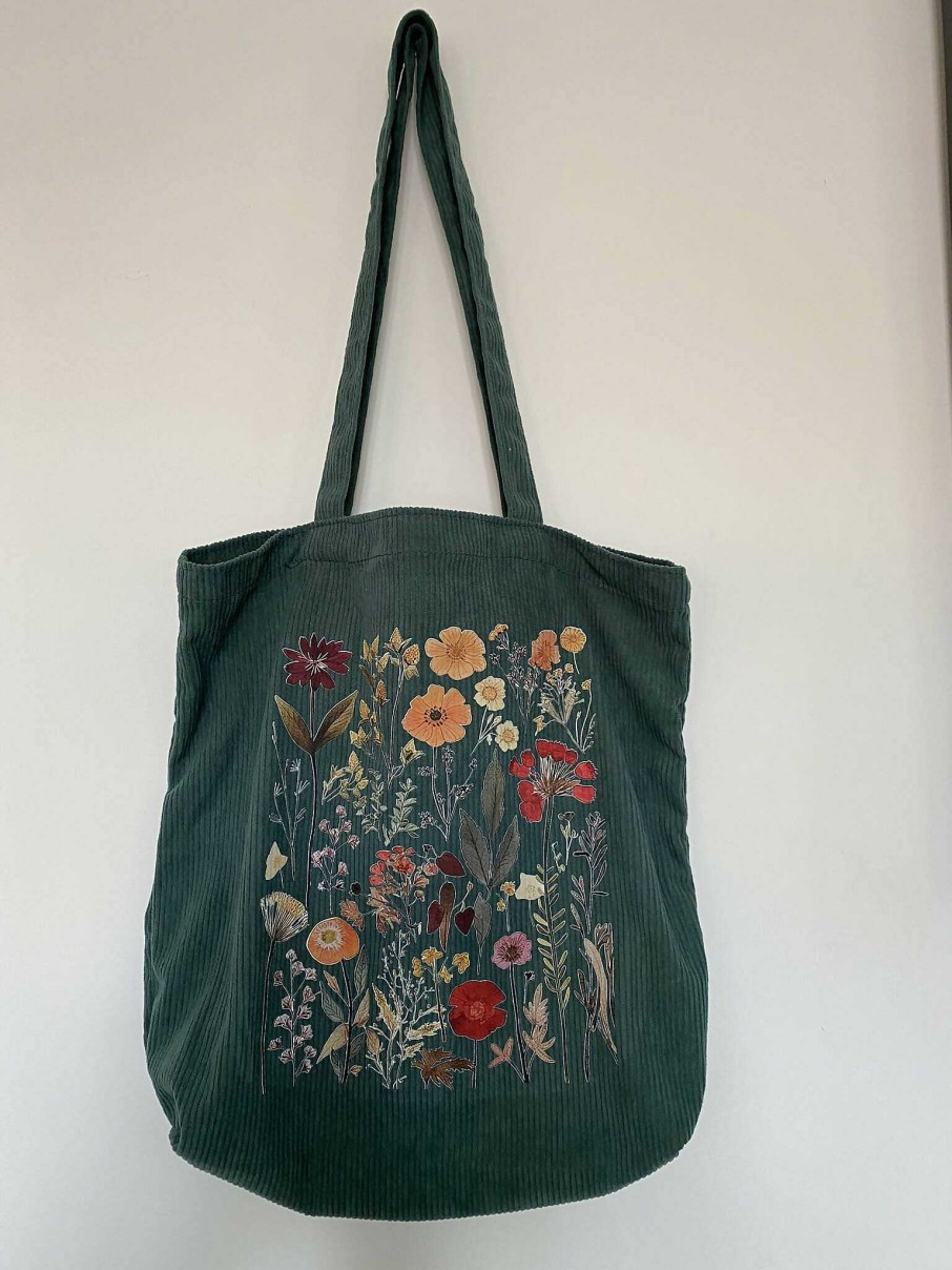 Accessories The Mellors Create | Green Tote Pressed Flower