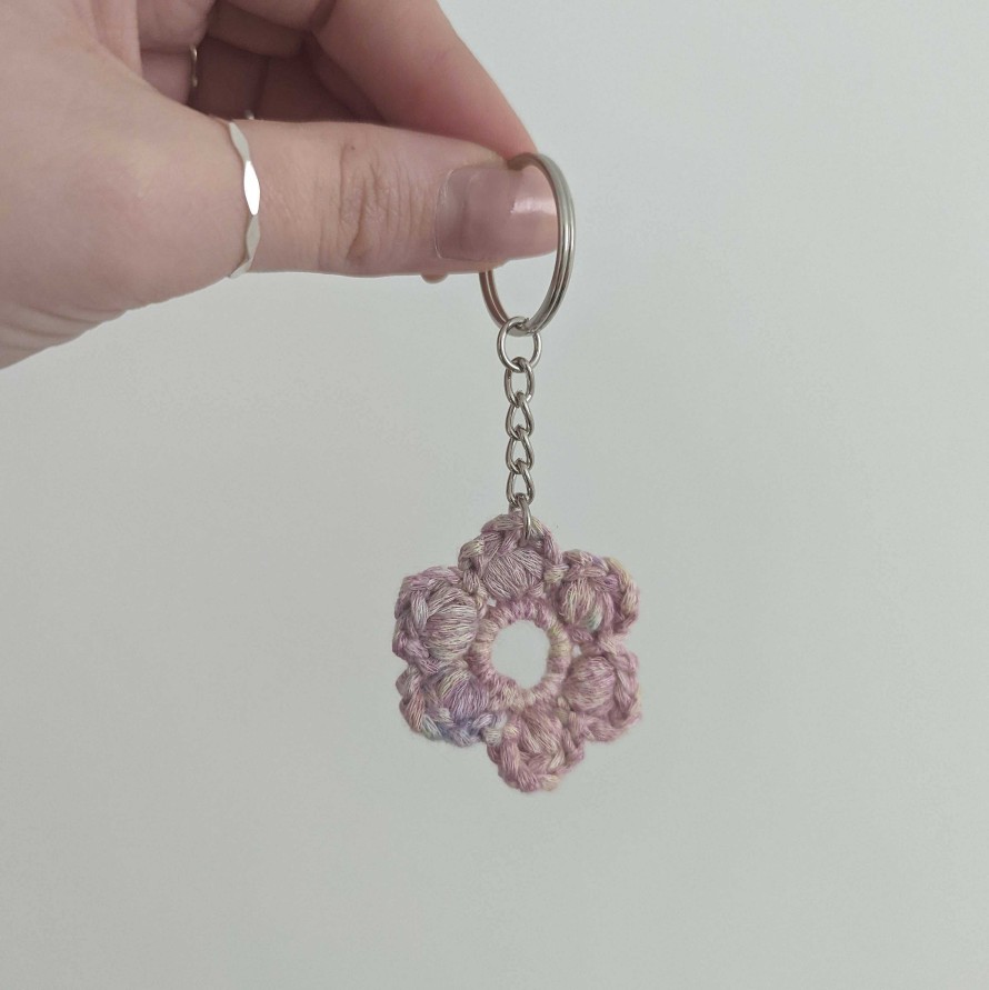 Gifts Sophie April Crochet | Puff Stitch Pink Variegated Flower Keychain