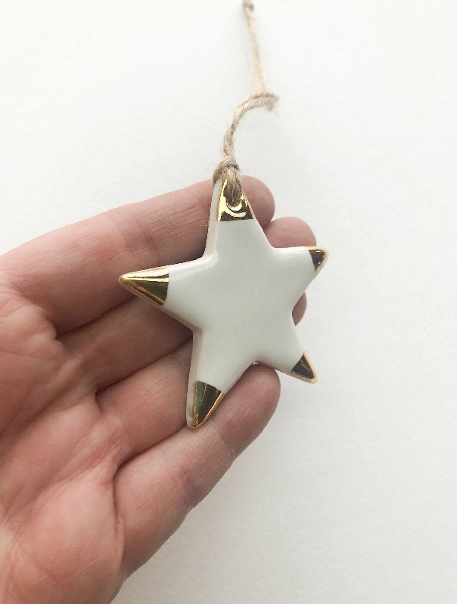 Ceramics & Pottery Clay Blanca - Ceramics | White Star Ornament, With Gold Lustre Tips