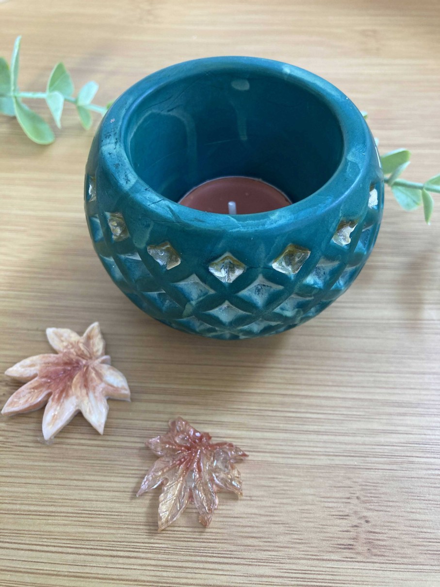 Ceramics & Pottery SandieBee Designs | Green Round Tealight Holder