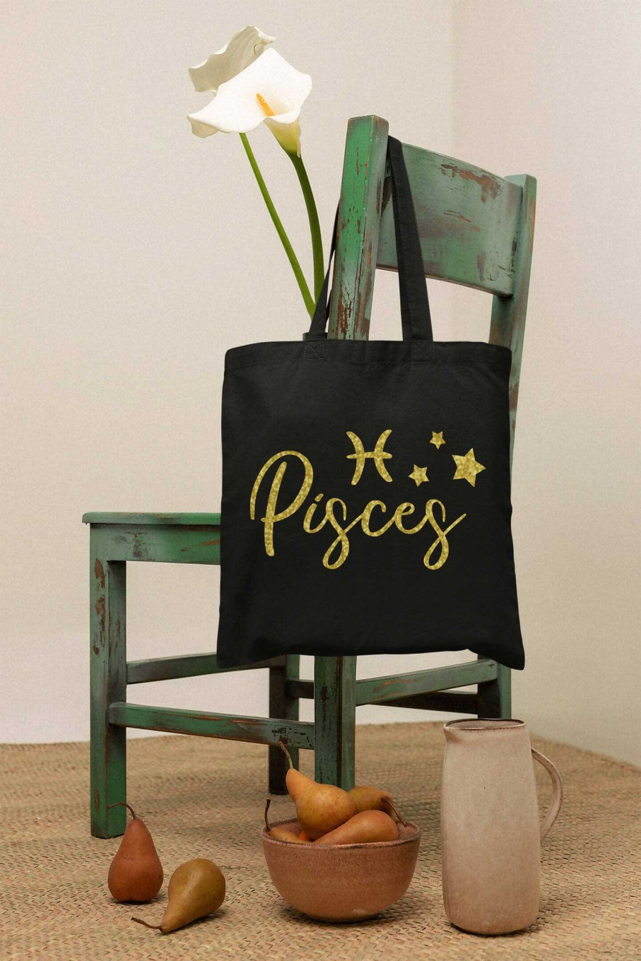 Accessories Originallyt Designs | Pisces Tote Bag With Gold Glitter Design