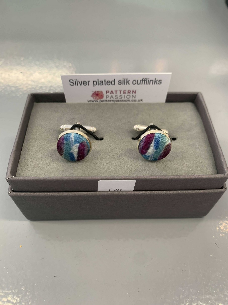 Accessories Pattern Passion | Silk Cufflinks Silver Plated Handpainted Design