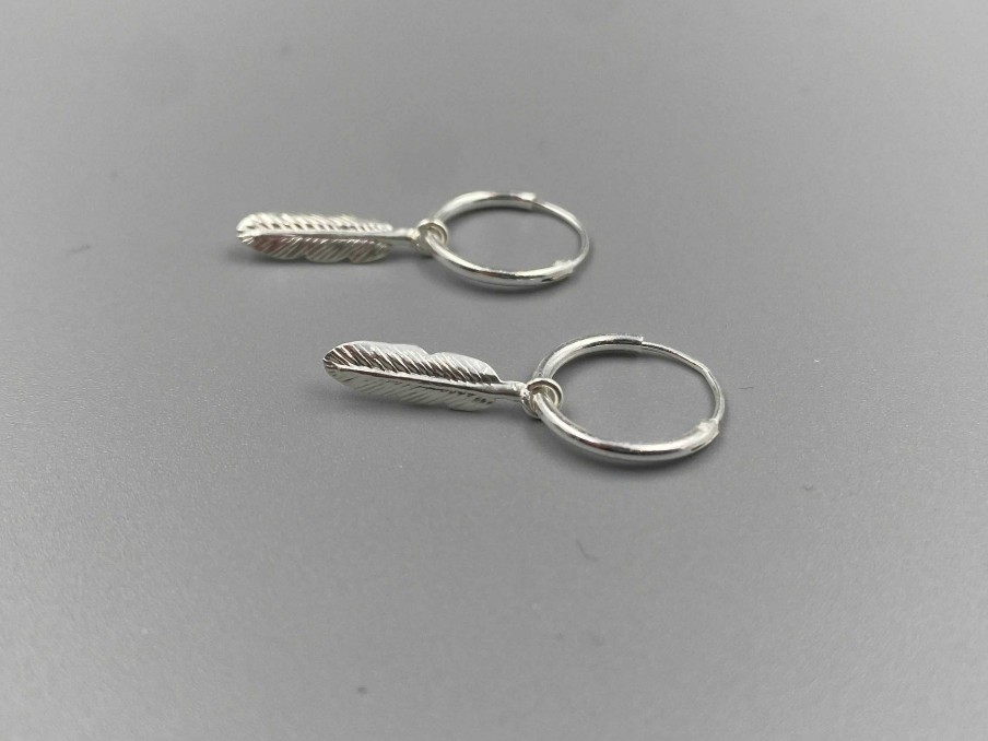 Gifts Hollie Tree Silver | Feather Mini Hoop Earrings In Sterling Silver