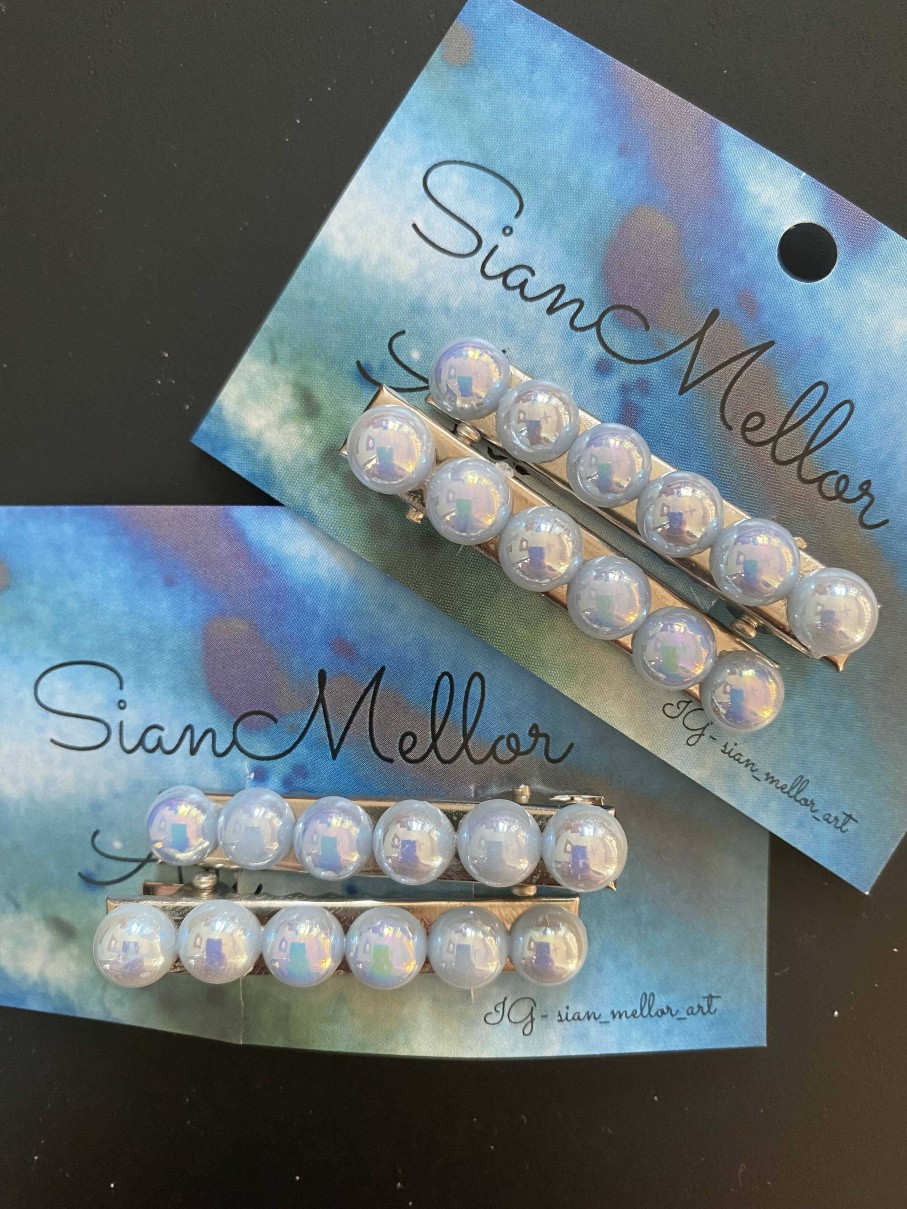 Accessories The Mellors Create | Light Blue Pearlescent Hair Clips Set Of 2