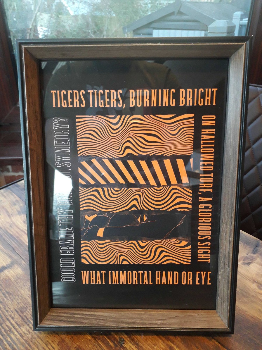 Gifts Originallyt Designs | Hull City 'Tigers Tigers' Lyrics - A4 Art Print In Black, Amber Or White - With Black & Brown Frame