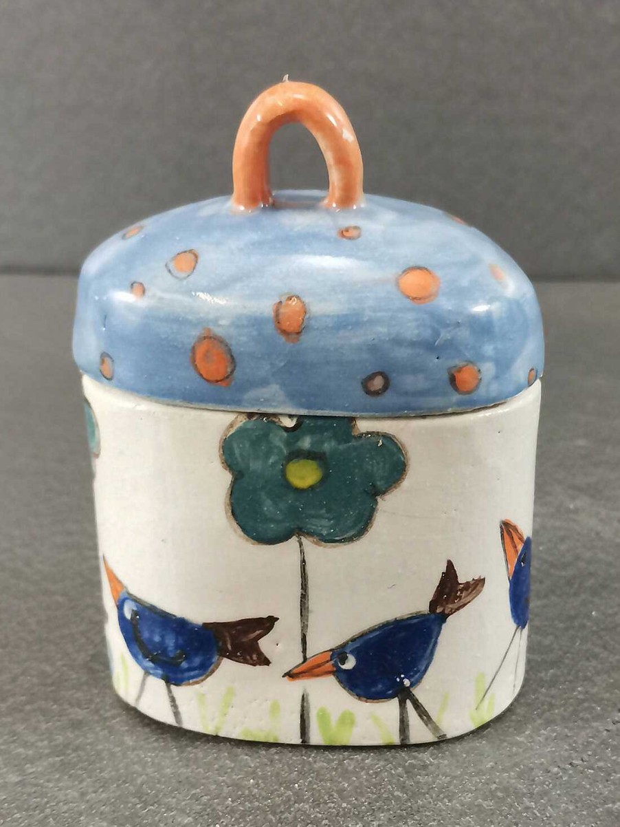 Ceramics & Pottery Kissed Frog Pottery | Happy Birds Keepsake Pot