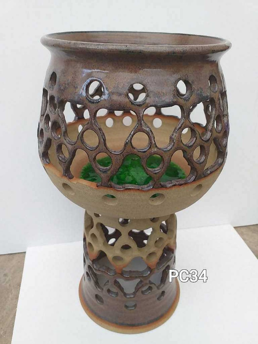 Ceramics & Pottery Pampa Ceramics | Pc34 Half Glazed Glass Bottomed Fretted Goblet (30Cm High)