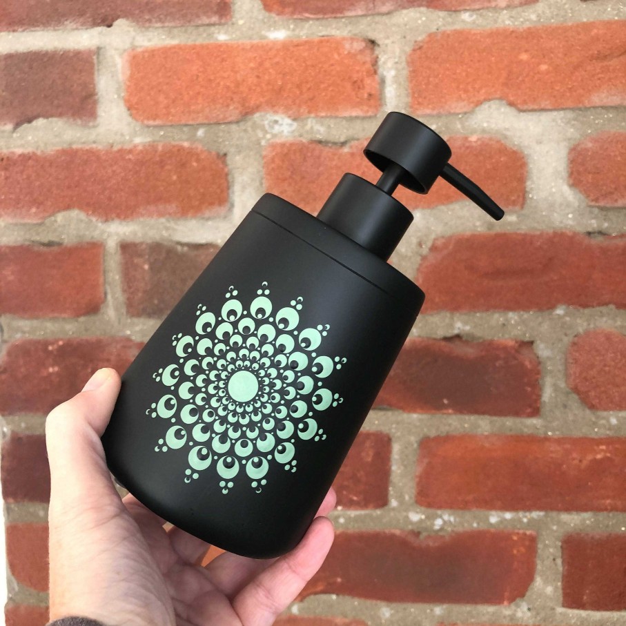 Gifts The Artful Dotter | Hand Painted Dot Mandala Boho Soap Dispenser: Thicket Green With Black