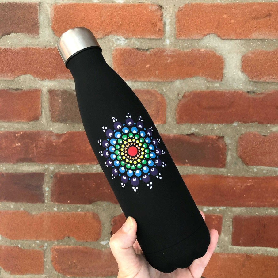 Gifts The Artful Dotter | Hand Painted Dot Mandala Thermal Water Bottle: Rainbow