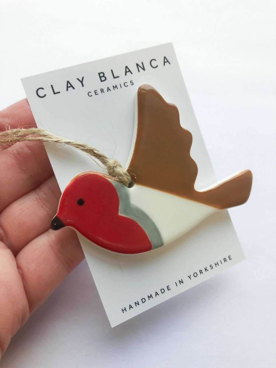 Ceramics & Pottery Clay Blanca - Ceramics | Robin Ornament, Hand-Painted